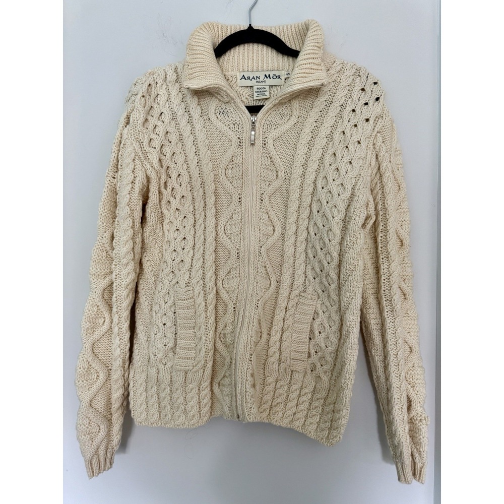 Women's Cream Cable Knit Zip Cardigan